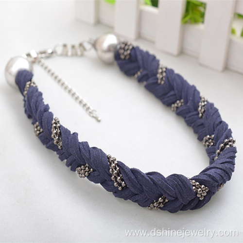 Velvet Weaved Collar Personalized Necklaces With Silver Bead